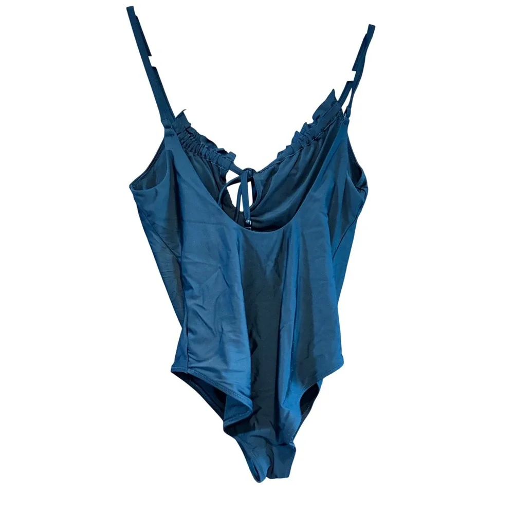 Aerie Black One Piece Swimsuit‎ Ruffle Tie Front Full Coverage Size Medium
